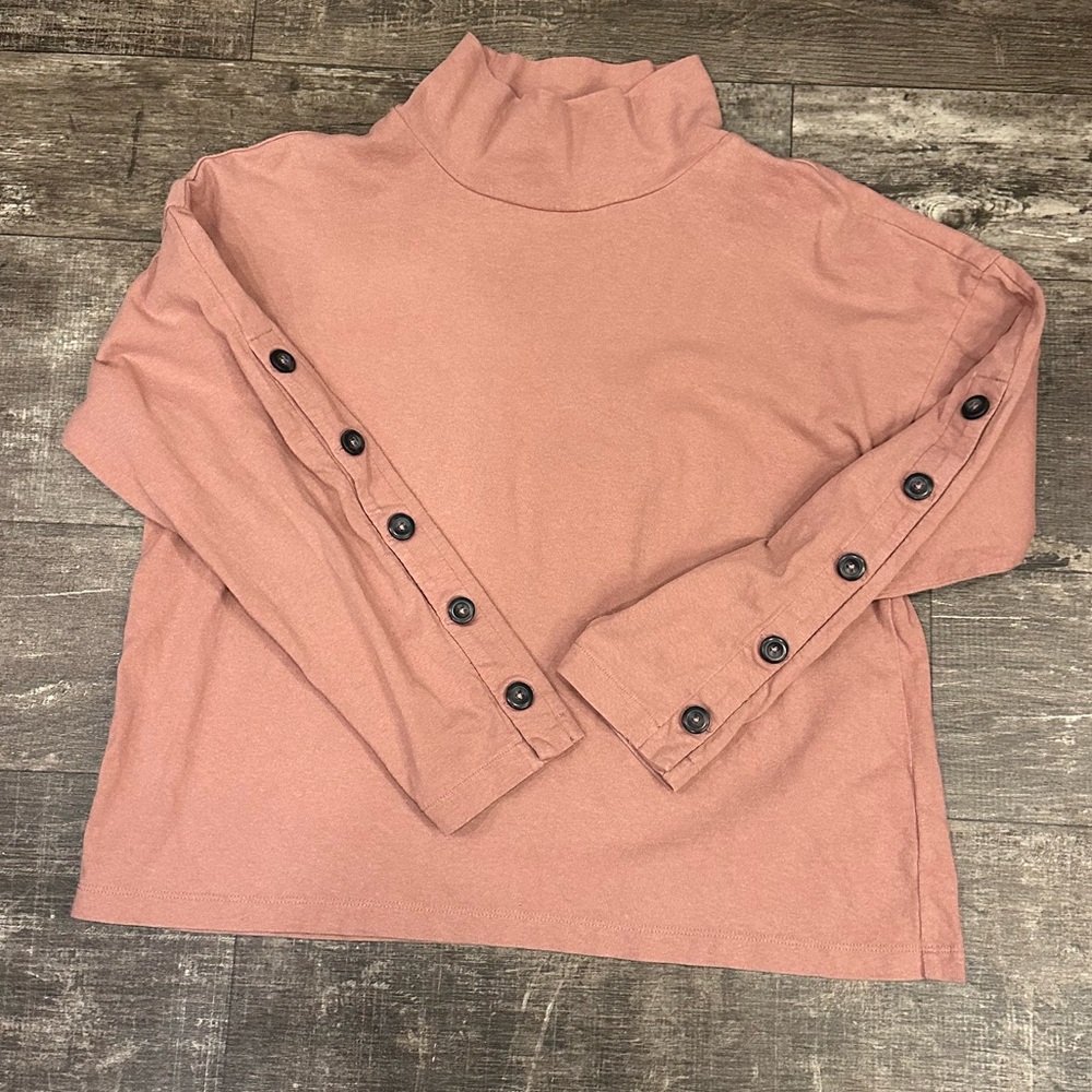 Madewell Dusty Rose Button-Sleeve Mock Neck Top Size M